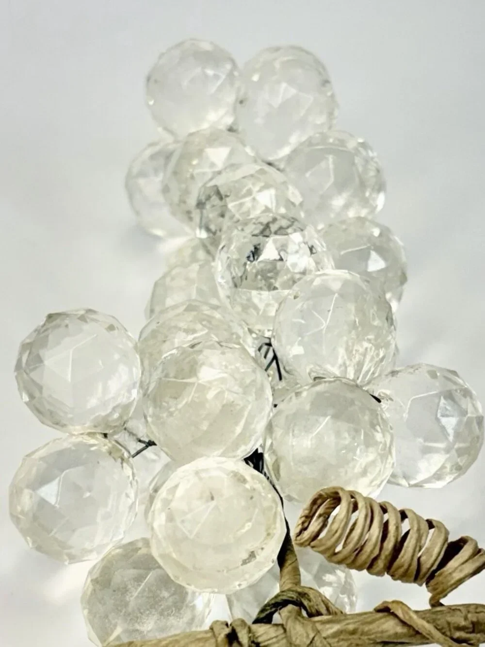 Vintage MCM Clear Faceted Lucite Acrylic Grapes Cluster With Faux Wood Stem